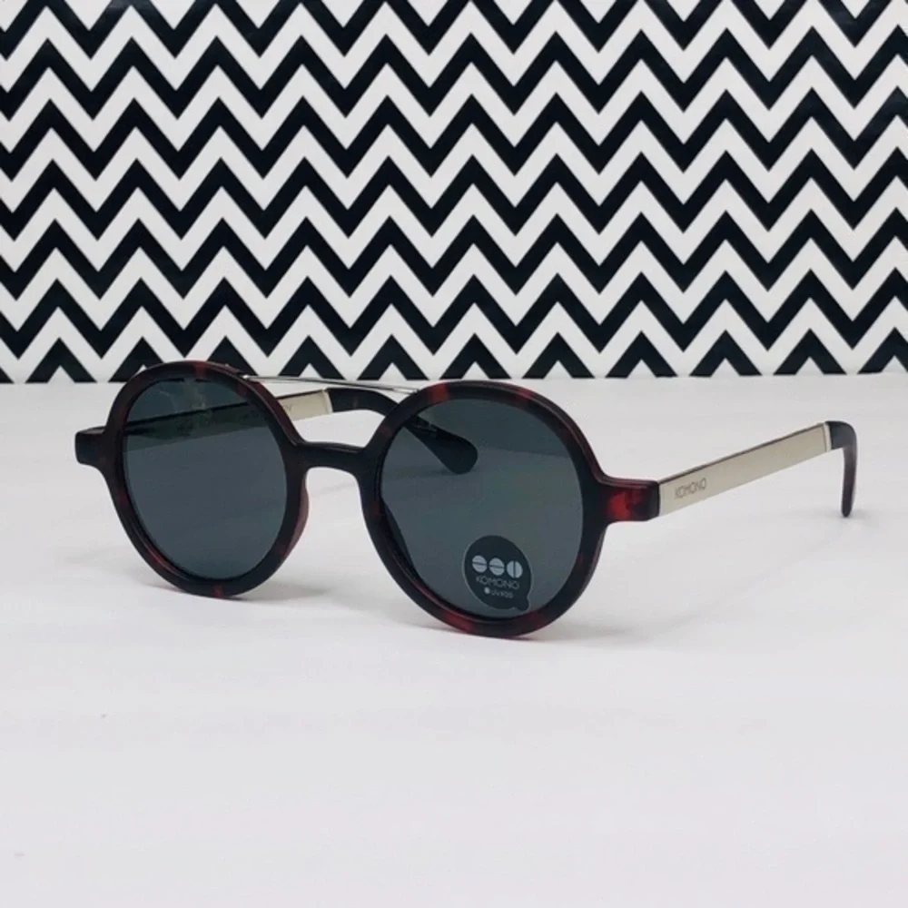 KOMONO Vivien Tortoise Silver Sunglasses NEW round red metal